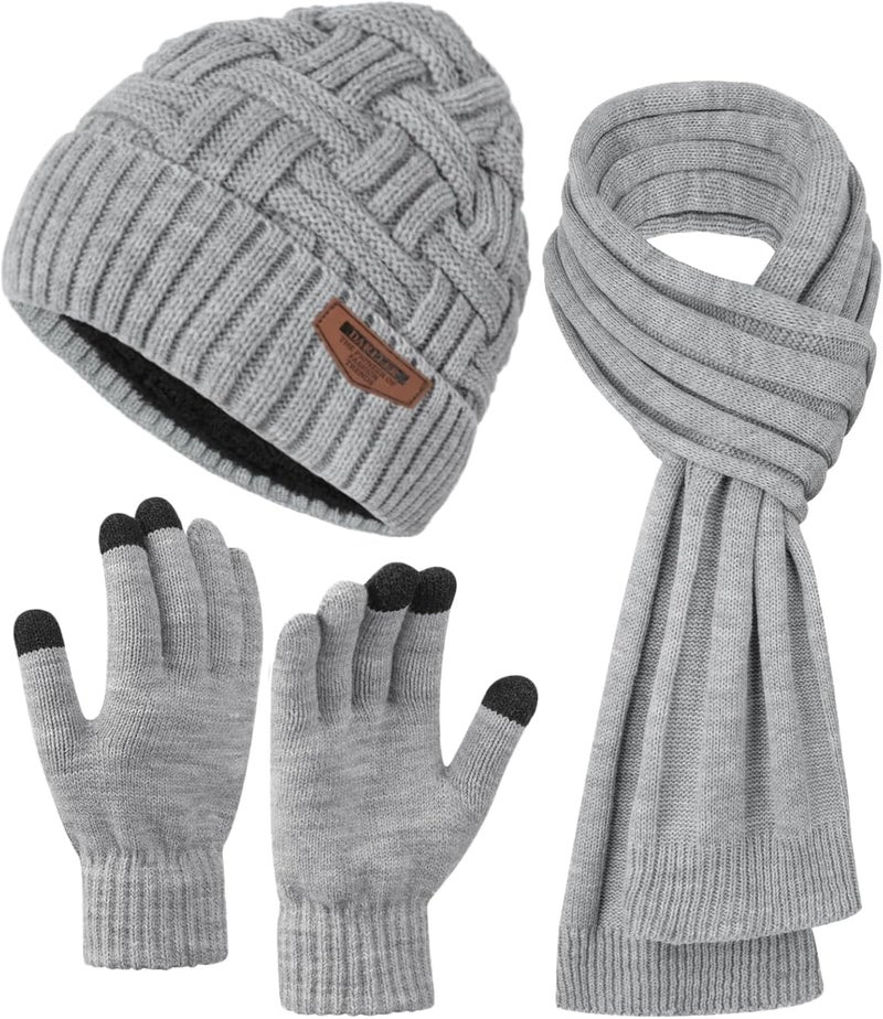 Darller Mens Winter Hats Scarf for Men with Touchscreen Gloves Warm Long Scaves and Skull Caps Beanie Hat Gloves Set - Image 1